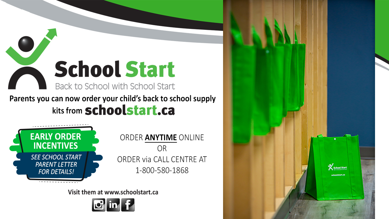 School Start School Supply Infographic visit schoolstart.ca or call 1-800-580-1868 to order your child's school supplies.